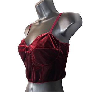 Garage Bustier Bralette Corset Velvet Crop Top Punk Grunge Goth Burgundy Red L